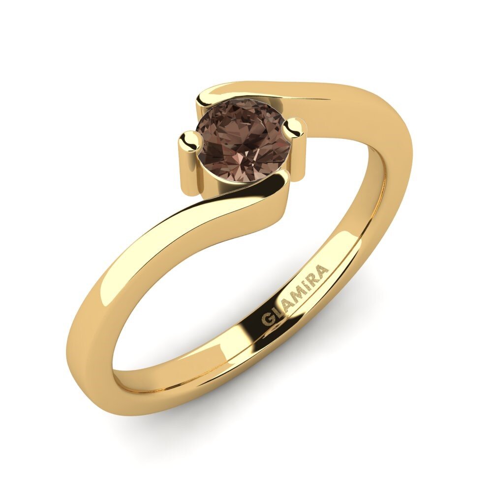18k Oro Amarillo Cuarzo humo Anillo de compromiso Bridal Element