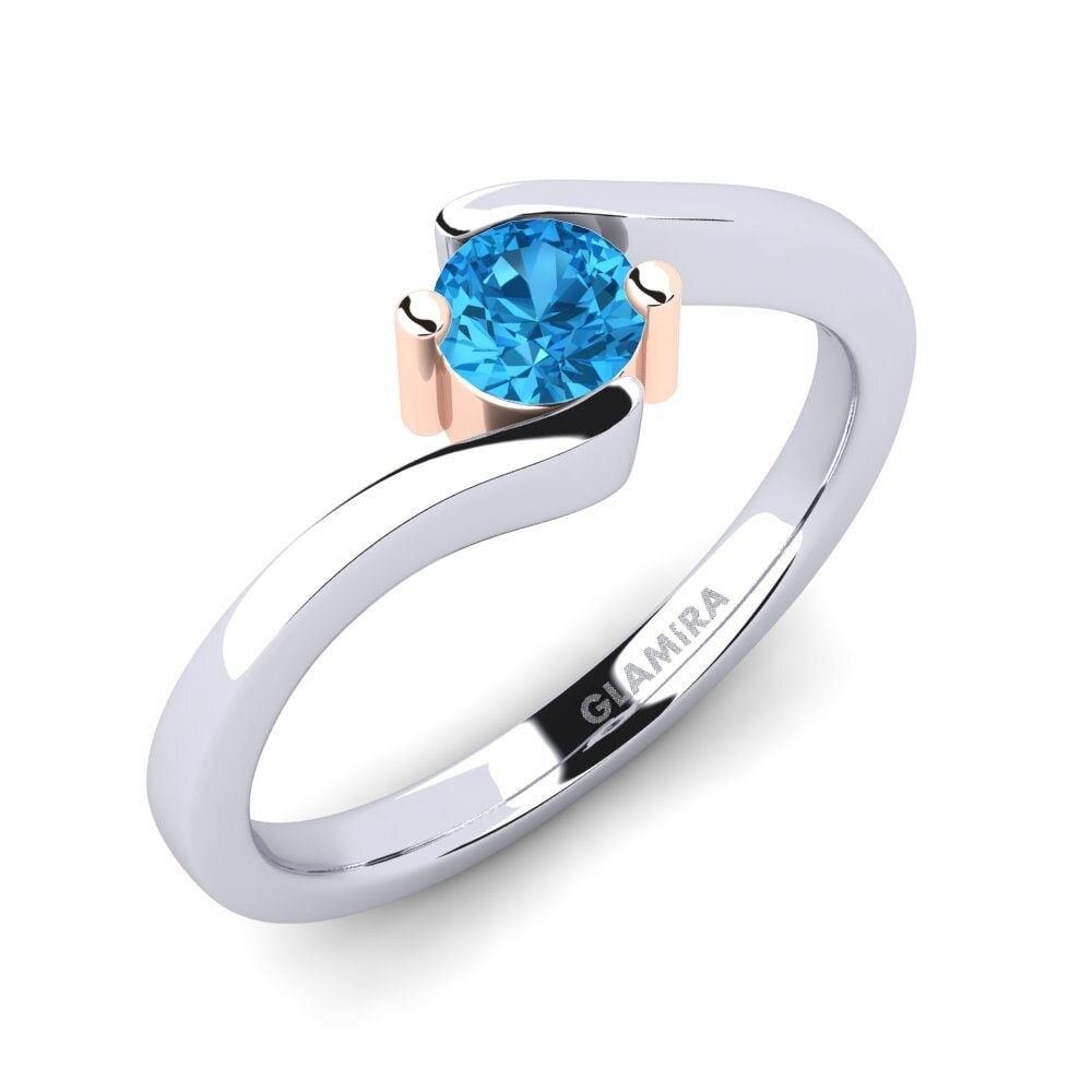 14ct White & Rose Gold Blue Topaz Engagement Ring Bridal Element