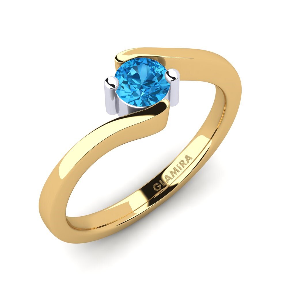 Żółte & Białe Złoto 585 Niebieski Topaz Pierścionek zaręczynowy Bridal Element