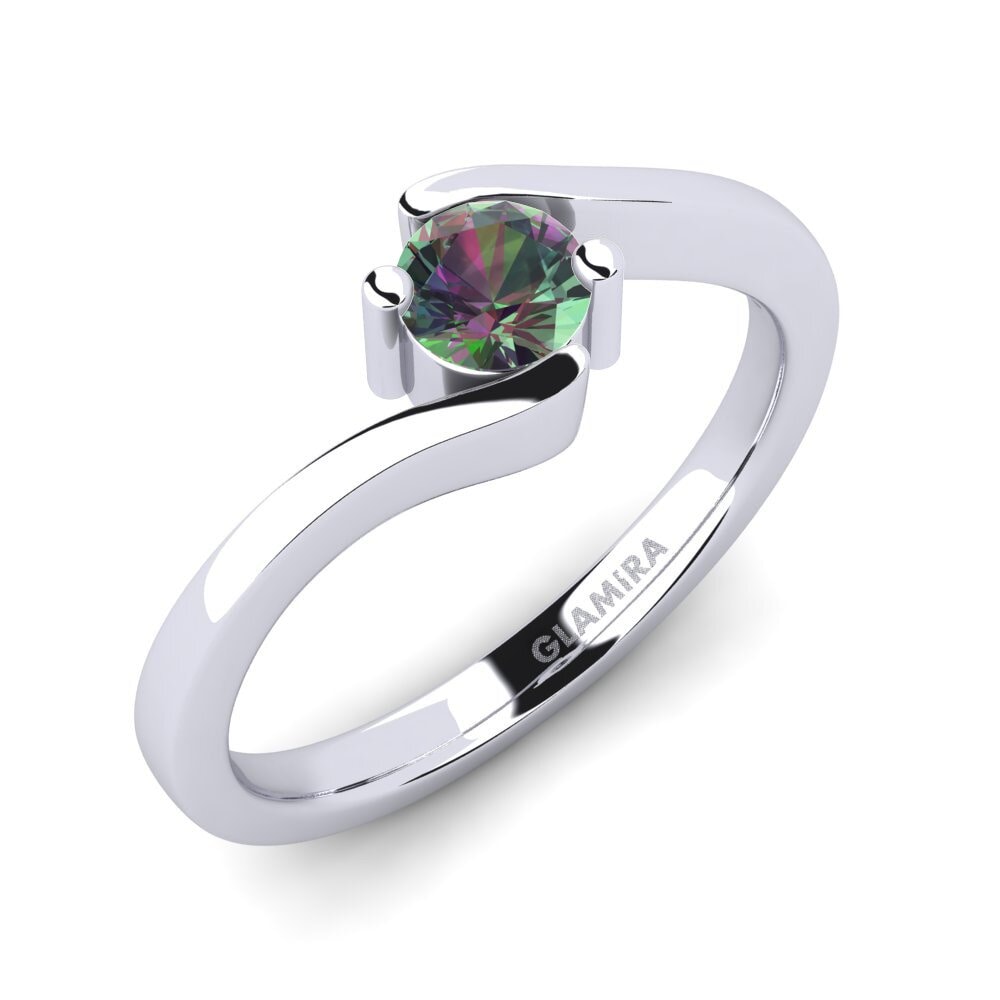 18k Oro Blanco Topacio Místico Anillo de compromiso Bridal Element