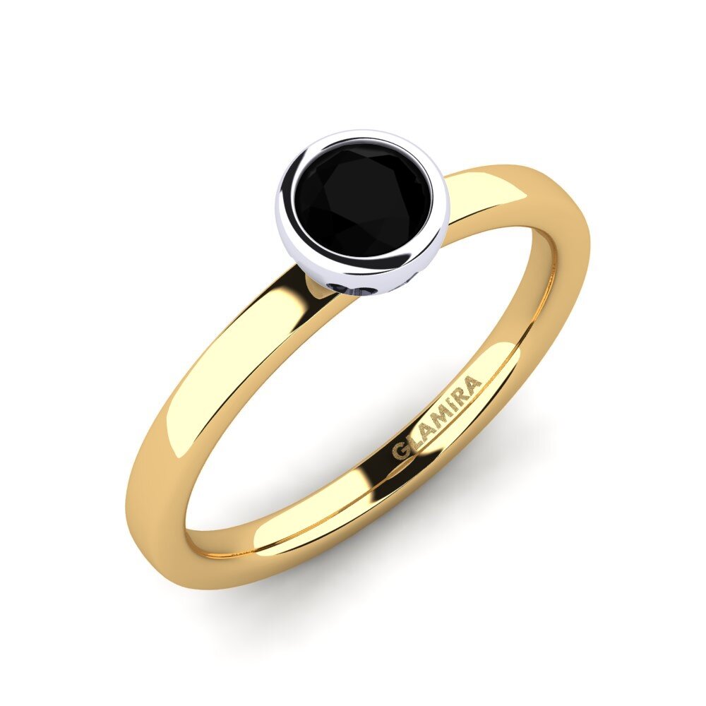 14ct Yellow / White Gold Black Sapphire Engagement Ring Bridal Passion 0.5 crt