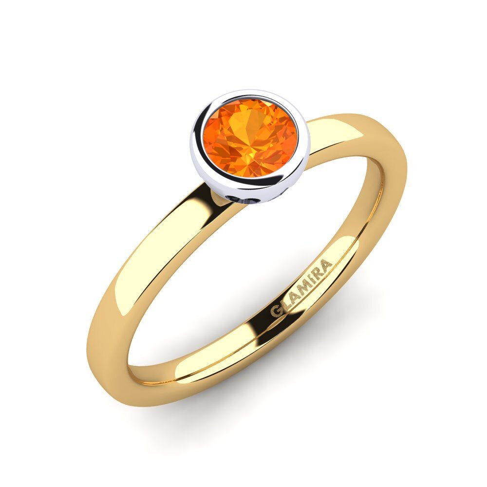 14ct Yellow / White Gold Orange Sapphire Engagement Ring Bridal Passion 0.5 crt