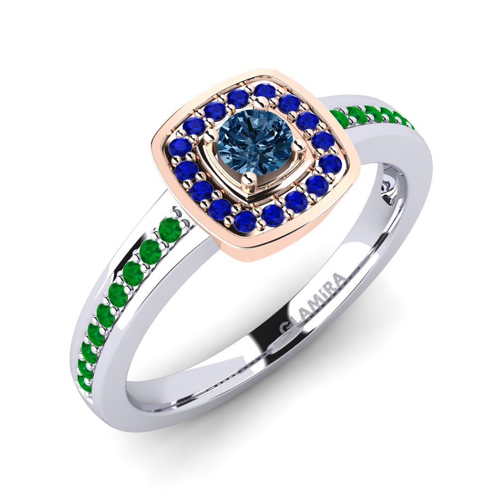 14K Wit & Rood Goud Blauwe Diamant Verlovingsring Claire