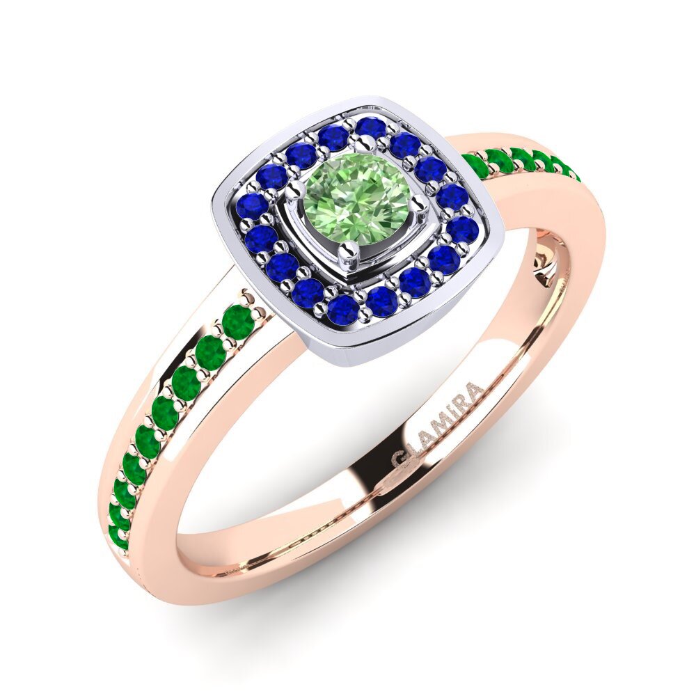 14K Rood & Wit Goud Groene Diamant Verlovingsring Claire
