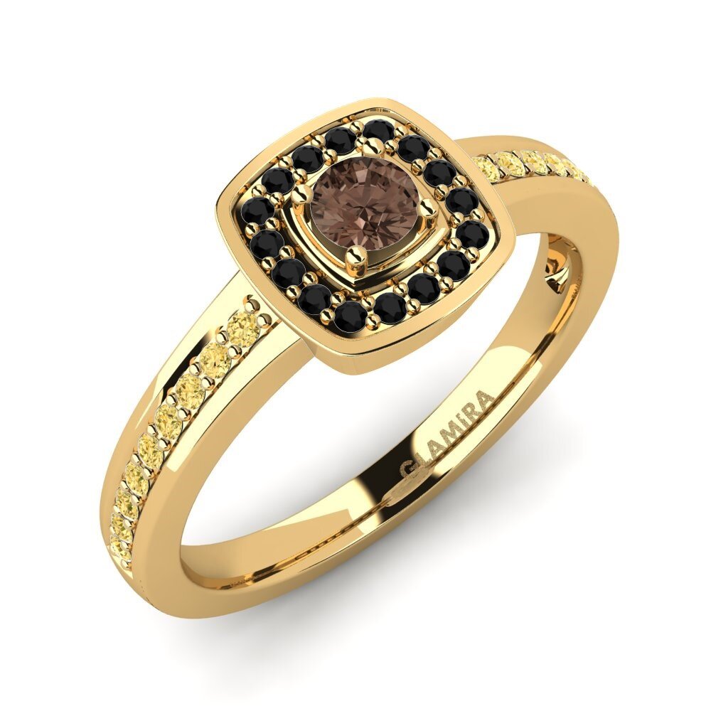 18k Oro Amarillo Cuarzo humo Anillo de compromiso Claire