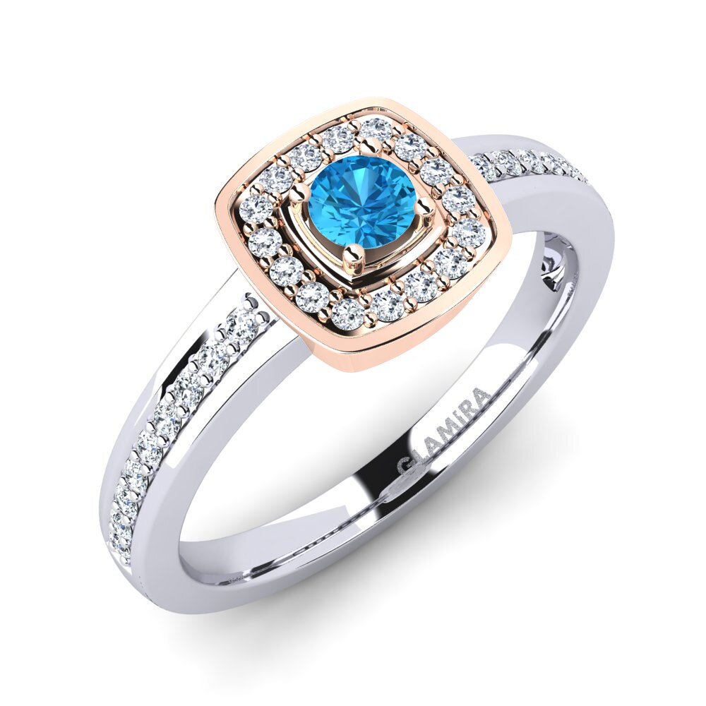 14ct White & Rose Gold Blue Topaz Engagement Ring Claire