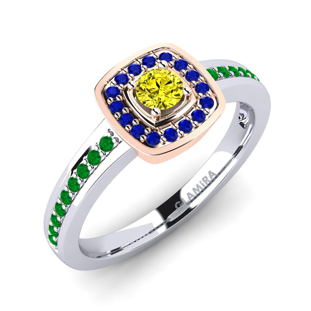 14K Wit & Rood Goud Gele Diamant Verlovingsring Claire