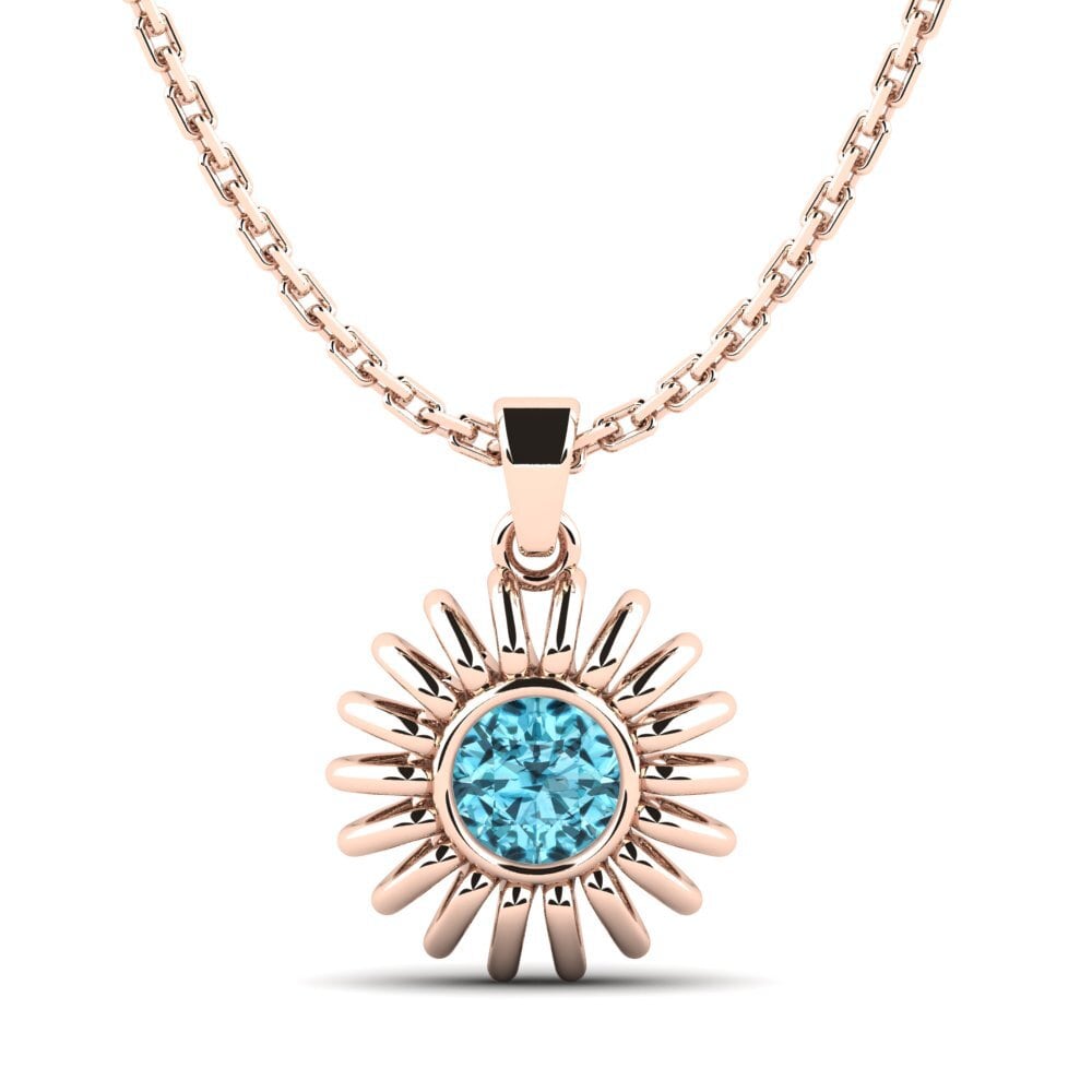 14k Oro Rosa Circón Azul Colgante de Mujer Coble