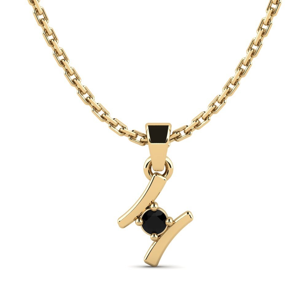 9k Oro Amarillo Zafiro negro Colgante de Mujer Criquet