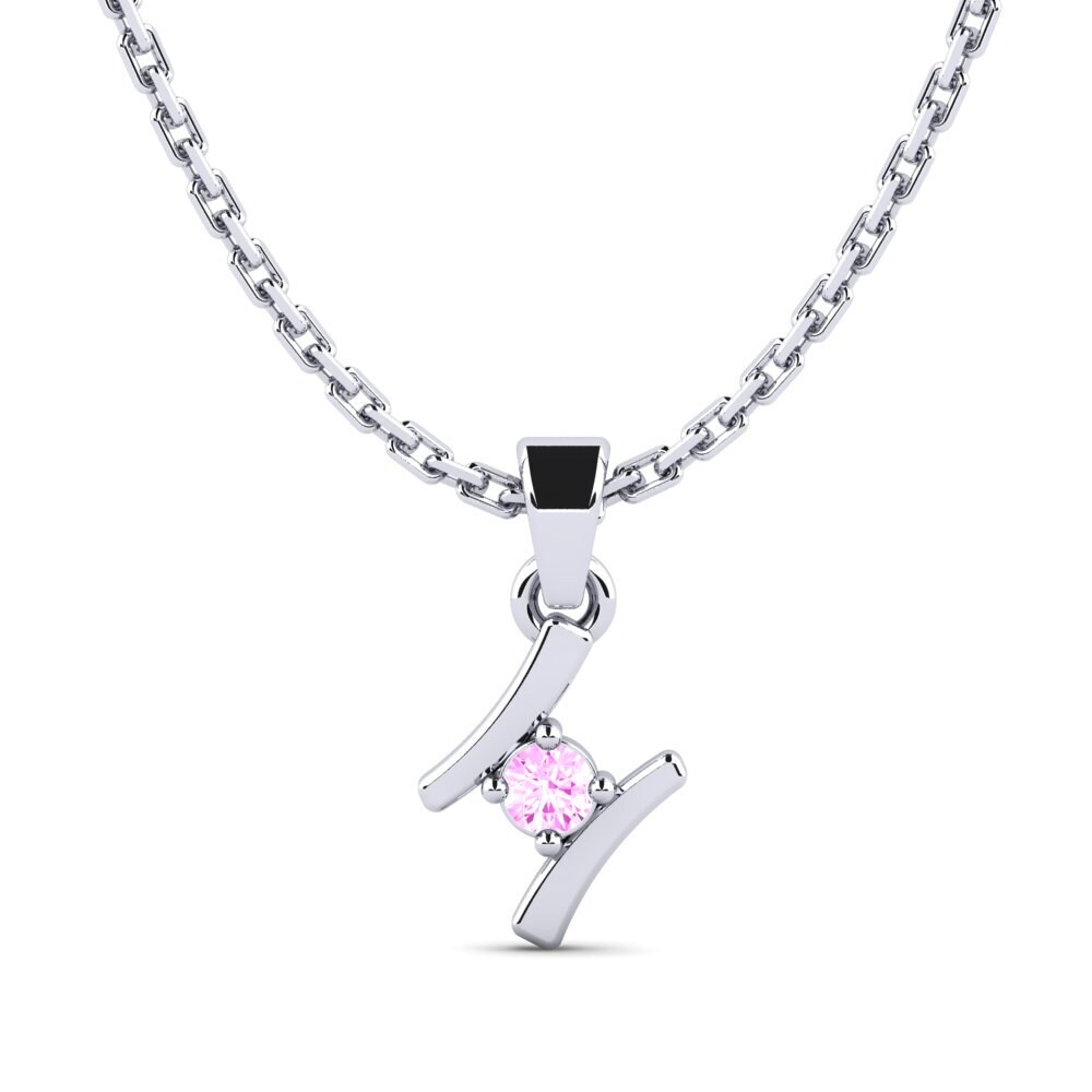 14k Oro Blanco Zafiro Rosado Colgante de Mujer Criquet