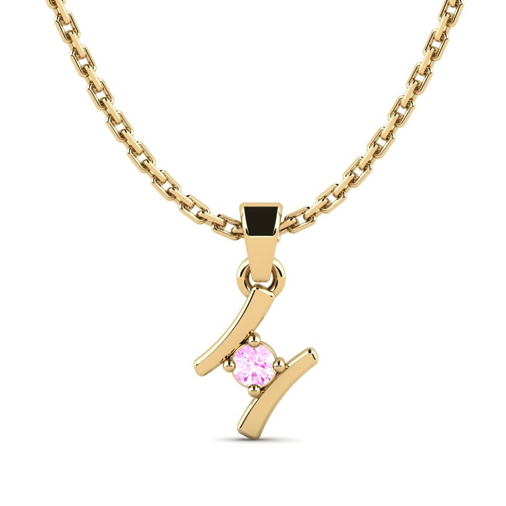 9k Oro Amarillo Zafiro Rosado Colgante de Mujer Criquet