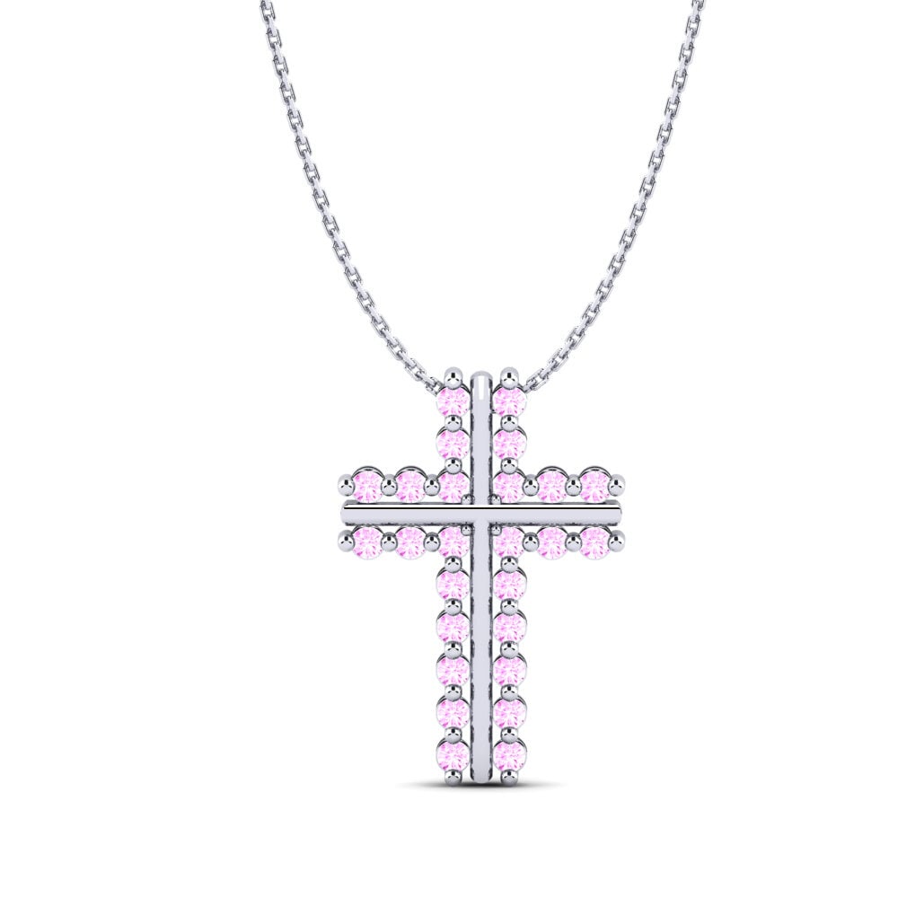 COLGANTES 14k Oro Blanco Zafiro Rosado Cruz