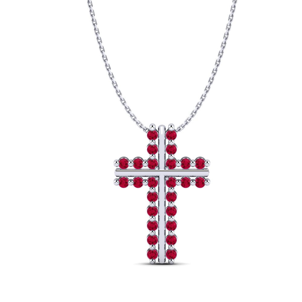 Cross Ruby White Silver Necklaces