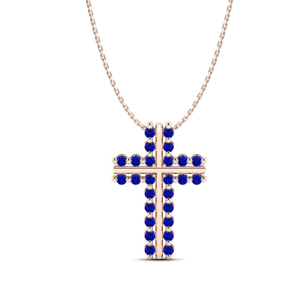 Cross Sapphire 14ct Rose Gold Necklaces