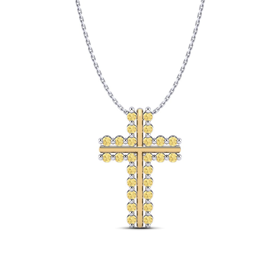 Vàng Trắng-Vàng 18K Kim Cương Vàng Mặt dây chuyền nữ Crucifix