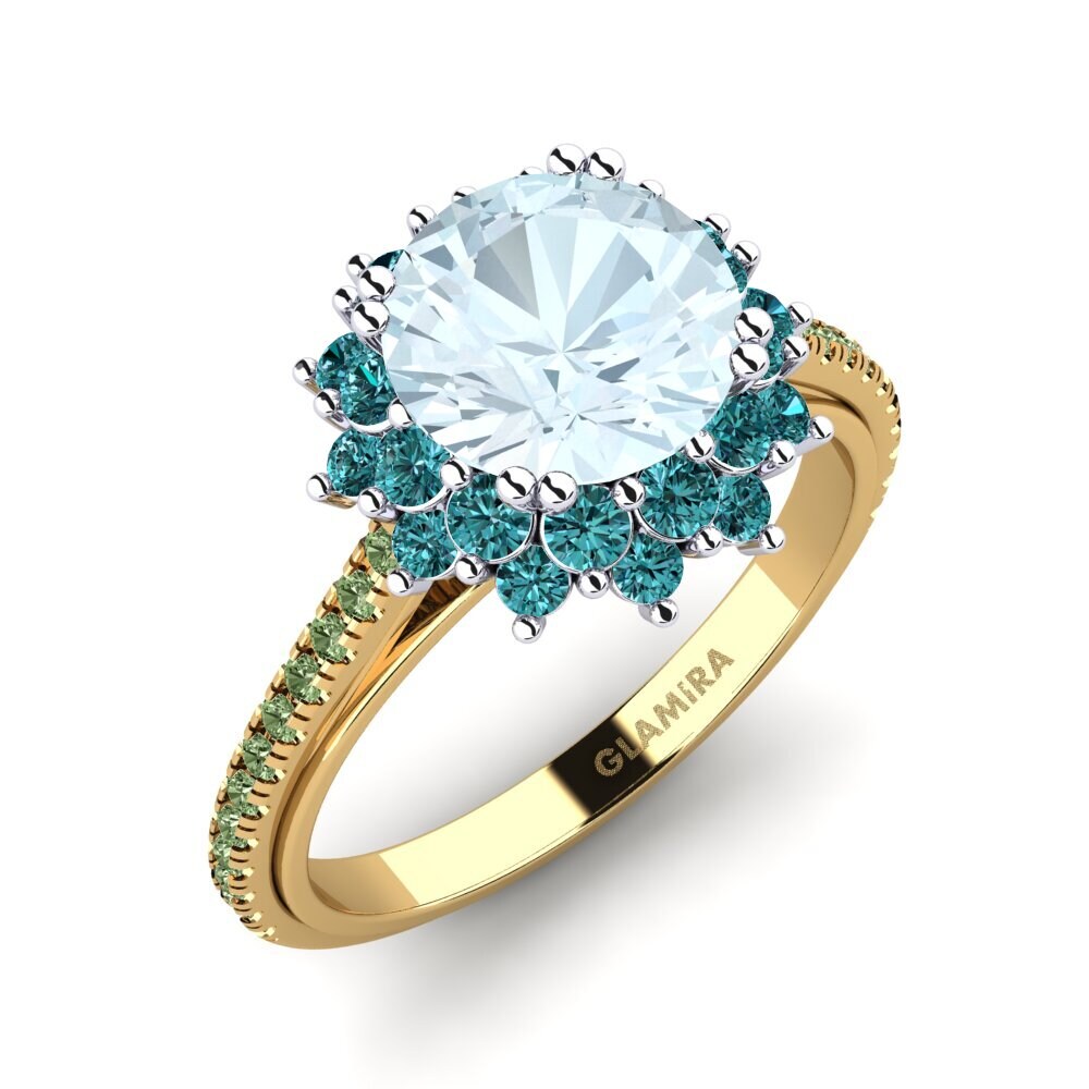 14ct Yellow & White Gold Aquamarine Engagement Ring Daffney 2.0 crt