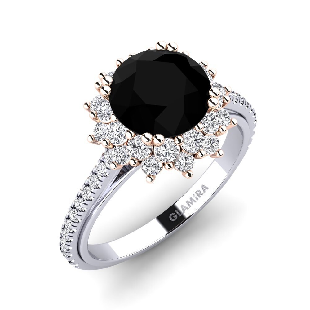 9ct White & Rose Gold Black Onyx Engagement Ring Daffney 2.0 crt