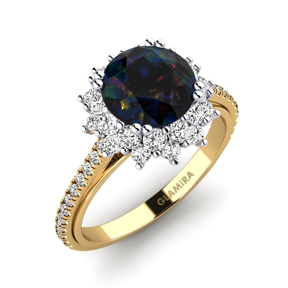 14ct Yellow / White Gold Black Opal Engagement Ring Daffney 2.0 crt