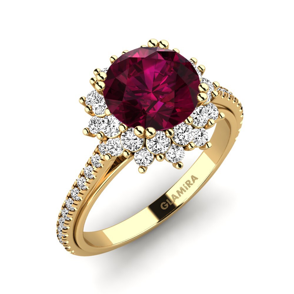Oro Giallo 585 Granato Rodolite Anello di fidanzamento Daffney 2.0 crt