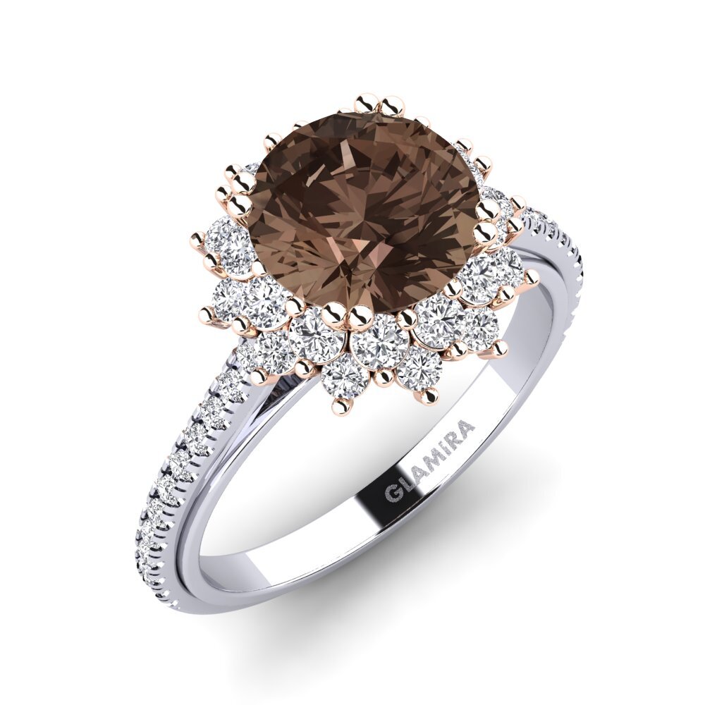 9ct White & Rose Gold Smoky Quartz Engagement Ring Daffney 2.0 crt