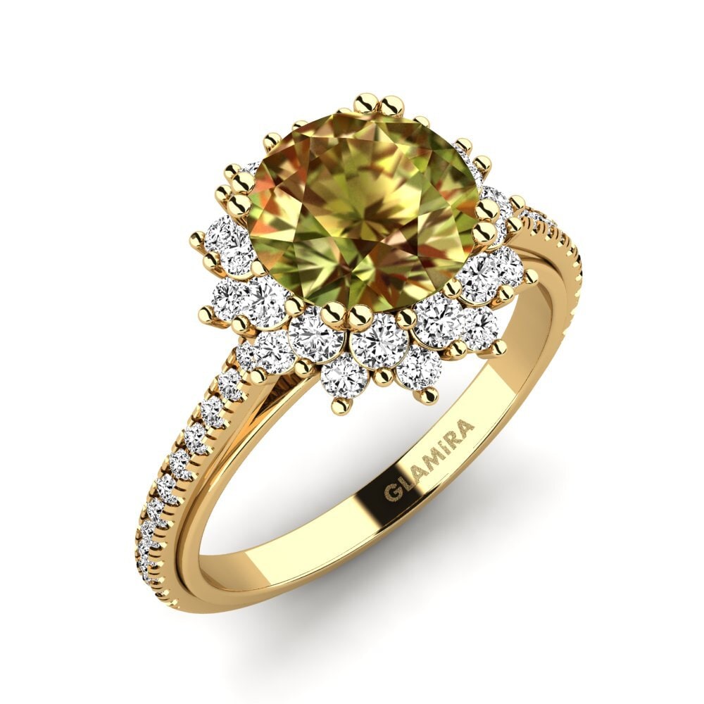 Ouro Amarelo 14K Pedra do Sultão Anel de Noivado Daffney 2.0 crt