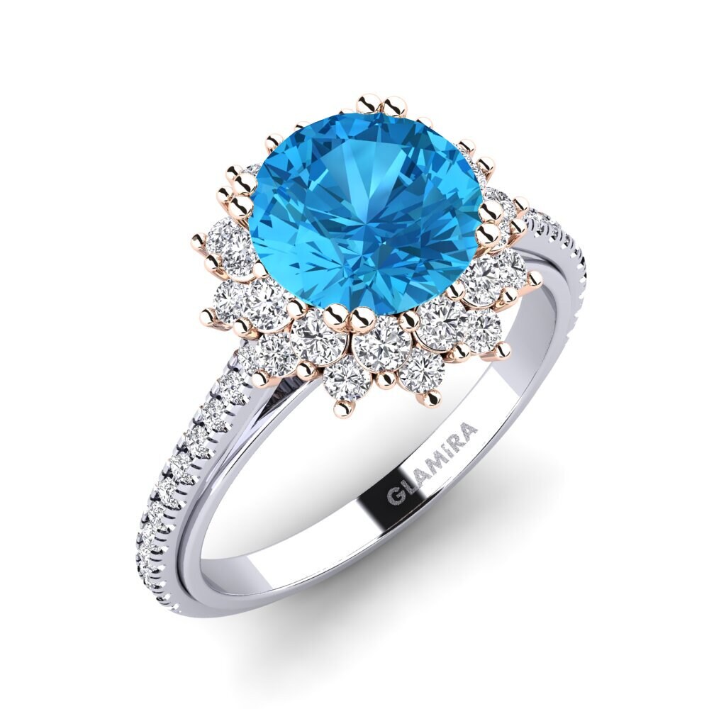 14ct White & Rose Gold Blue Topaz Engagement Ring Daffney 2.0 crt