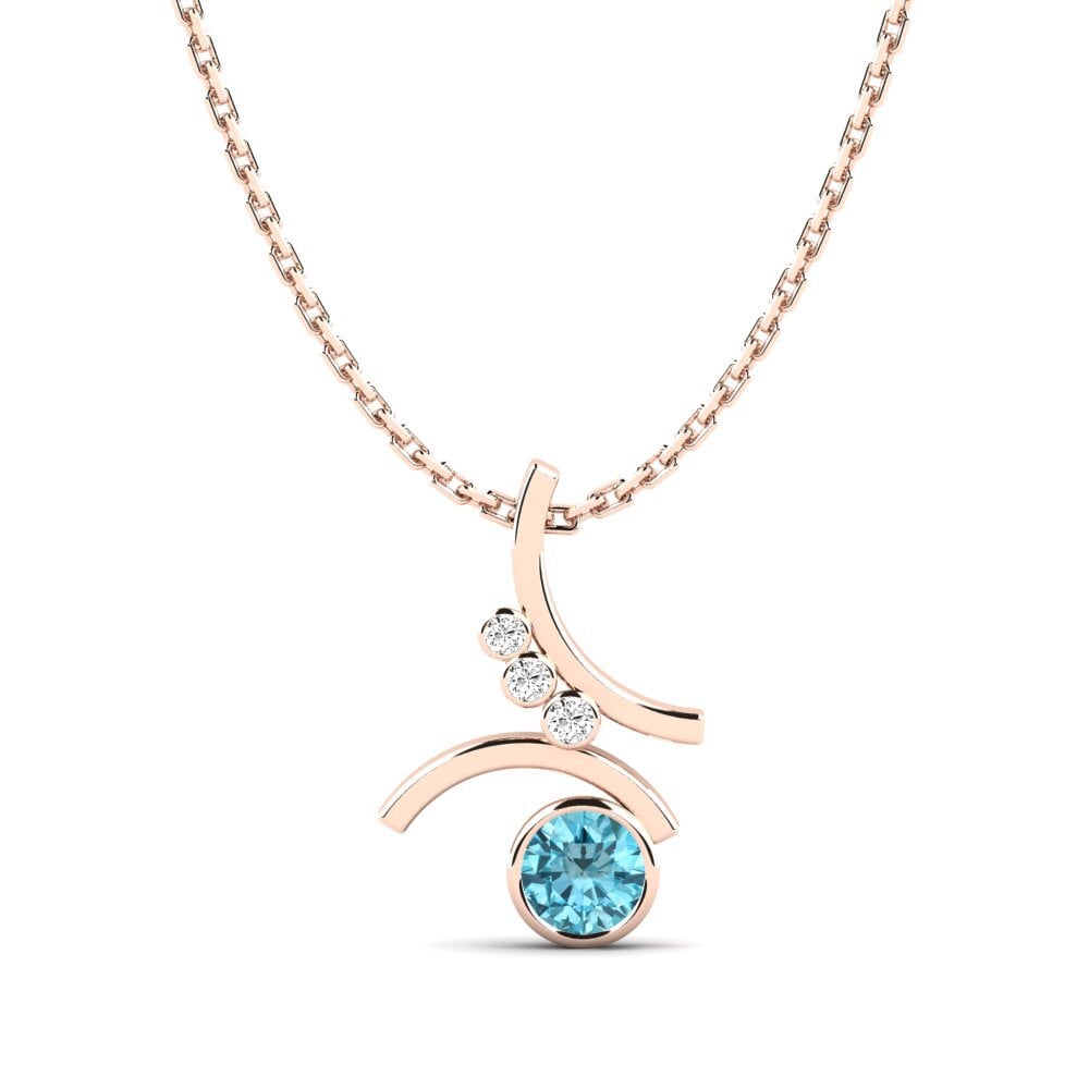 14k Oro Rosa Circón Azul Colgante de Mujer Daiki