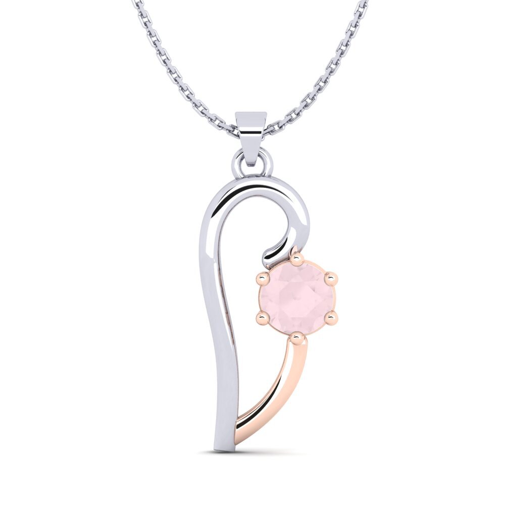 14k Oro Blanco & Rosa Cuarzo rosa Colgante de Mujer Dalianis