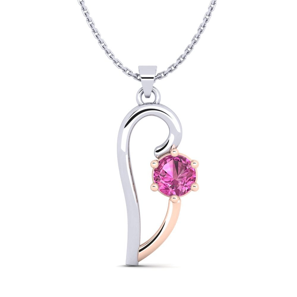 9k Oro Blanco & Rosa Topacio Rosa Colgante de Mujer Dalianis