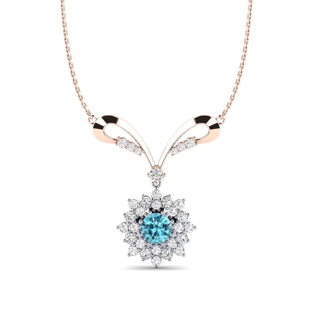 14ct Rose / White Gold Blue Zircon Women's Necklace Denisa