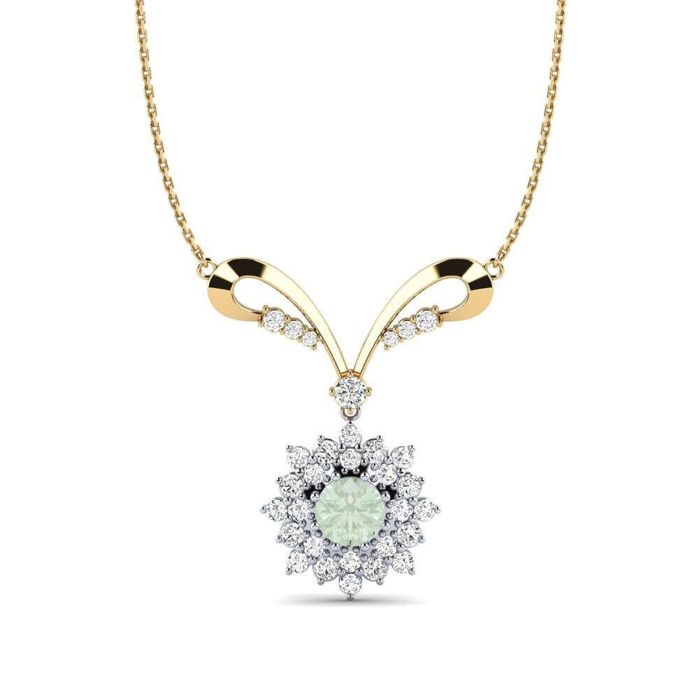 14k Oro Amarillo & Blanco Amatista verde Collar de Mujer Denisa