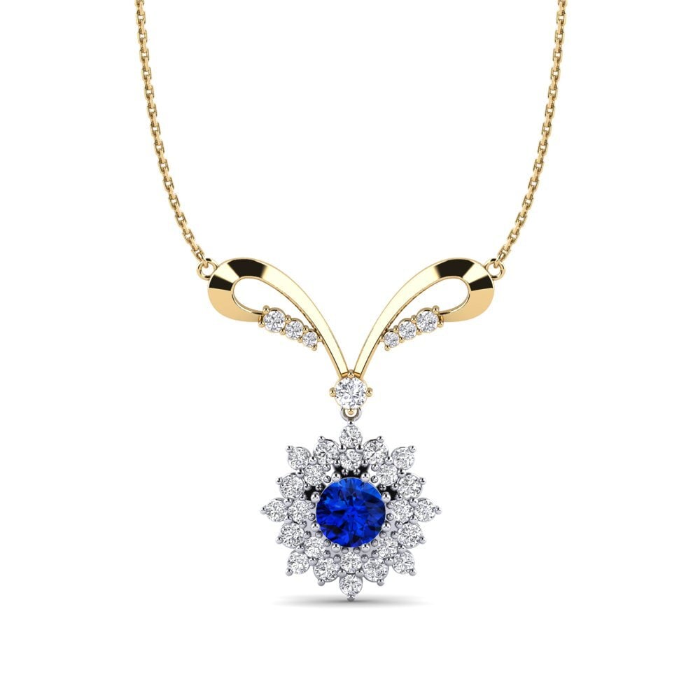 18ct Yellow & White Gold Sapphire (Lab Created) Women's Necklace Denisa