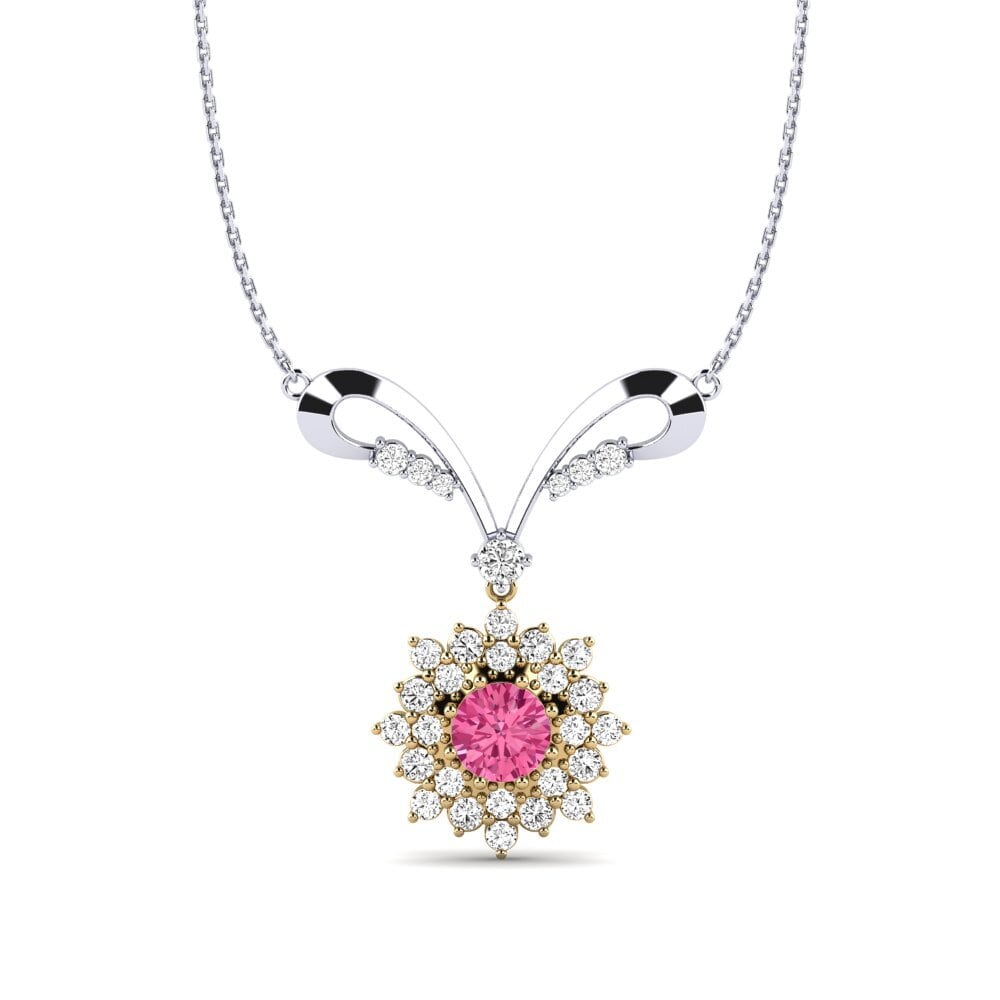 14k Oro Blanco & Amarillo Turmalina rosa Collar de Mujer Denisa