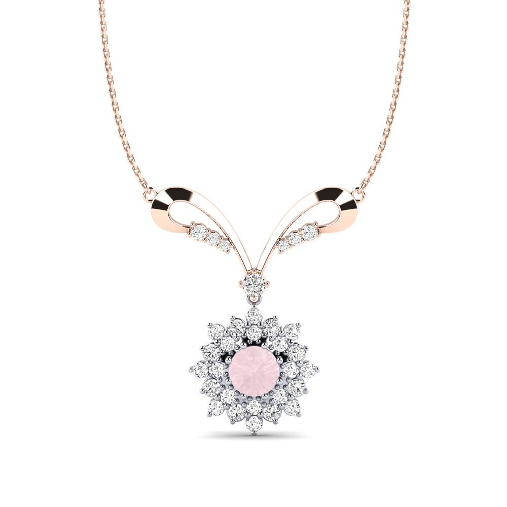 18k Oro Rosa & Blanco Cuarzo rosa Collar de Mujer Denisa