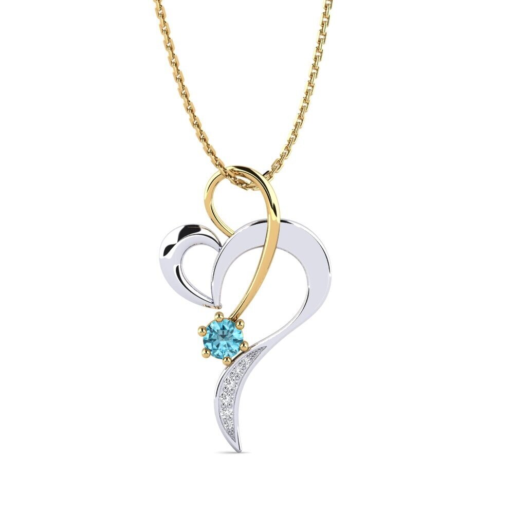 14k Oro Amarillo & Blanco Circón Azul Colgante de Mujer Diacid