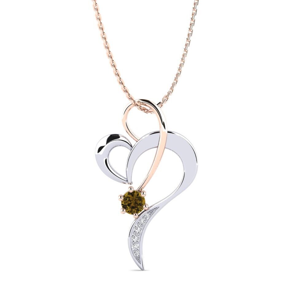 14k Oro Rosa & Blanco Circón Marrón Colgante de Mujer Diacid