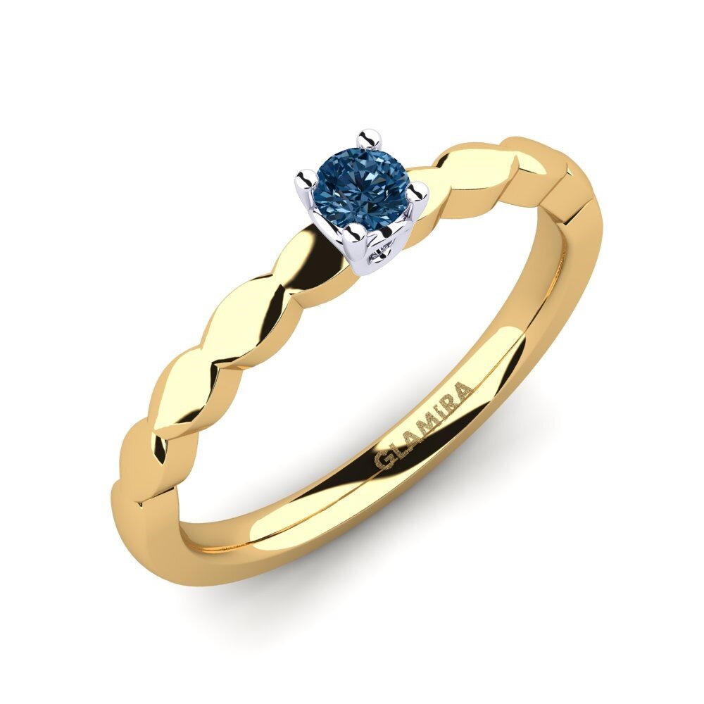 18ct Yellow / White Gold Blue Diamond Engagement Ring Effie 0.1 crt