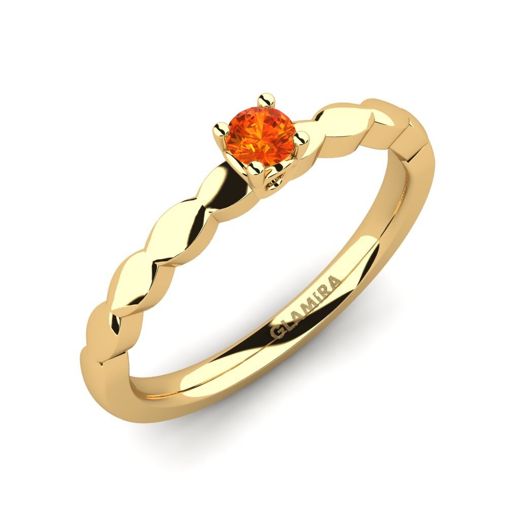 18k Oro Amarillo Zafiro Naranja Anillo de compromiso Effie 0.1 crt