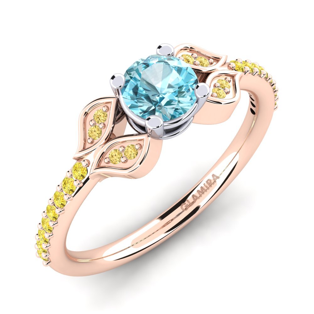 14k Oro Rosa & Blanco Circón Azul Anillo de compromiso Elide