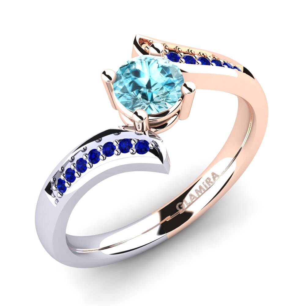 14k Oro Rosa & Blanco Circón Azul Anillo de compromiso Elloine