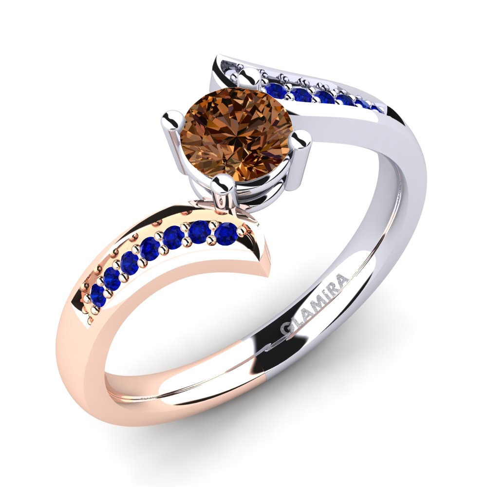 18K White & Rose Gold Brown Diamond Engagement Ring Elloine
