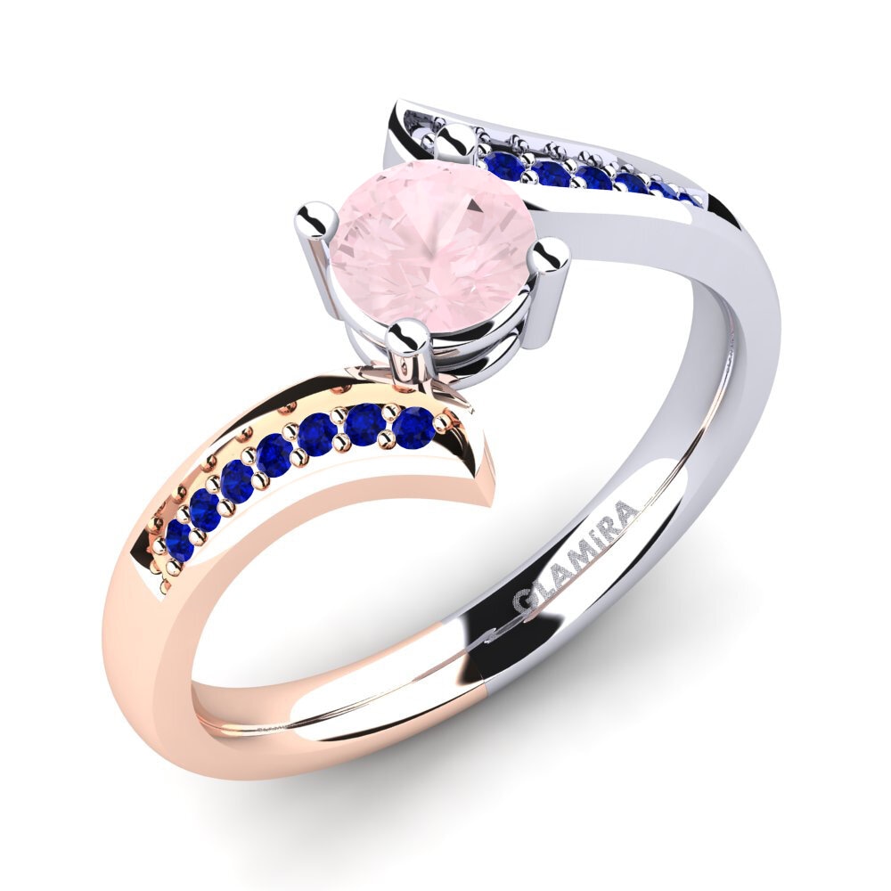 18K White & Rose Gold Rose Quartz Engagement Ring Elloine