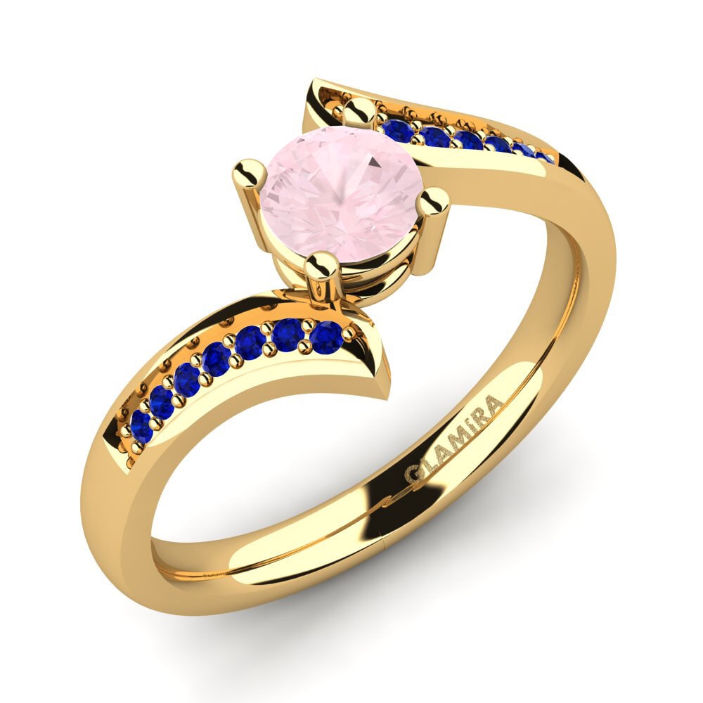 18K Yellow Gold Rose Quartz Engagement Ring Elloine
