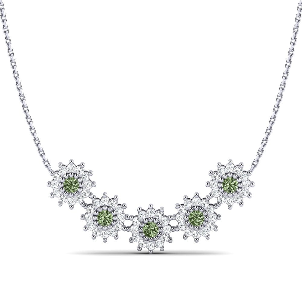 9k White Gold Green Diamond Women's Necklace Farika