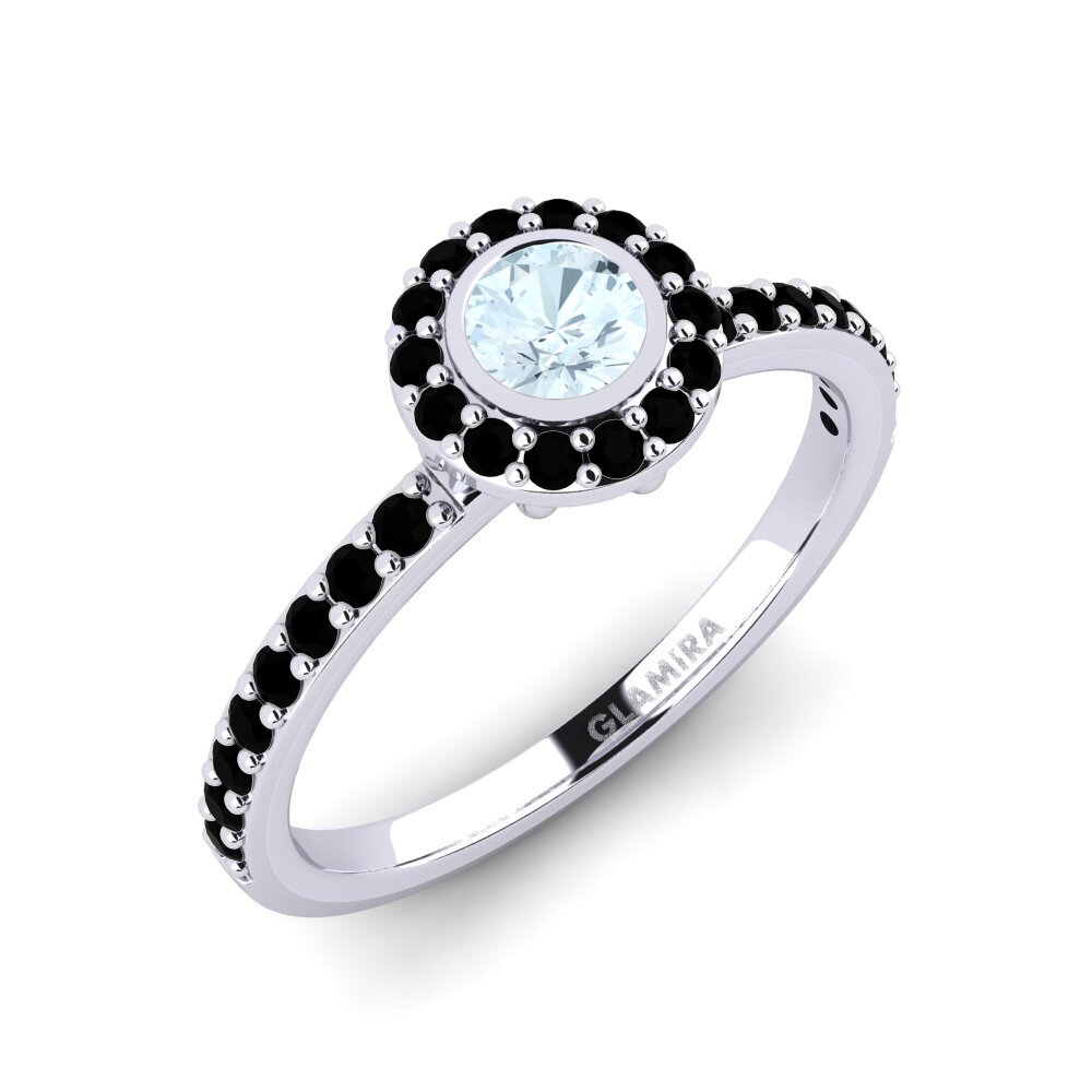 14ct White Gold Round Aquamarine Engagement Ring Fegolasens