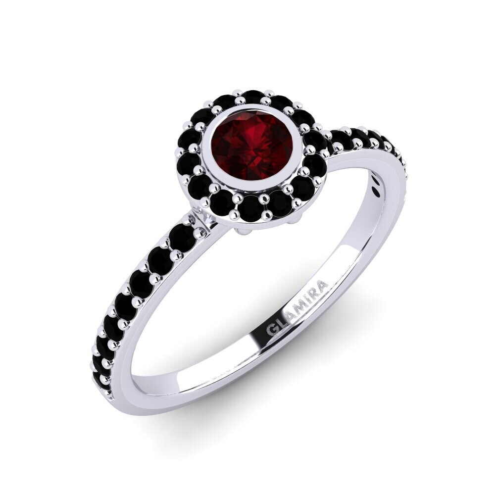 14k Oro Blanco Redondo Granate Anillo de compromiso Fegolasens