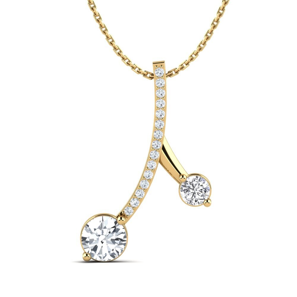 14k Yellow Gold White Zircon Women's Pendant Flede