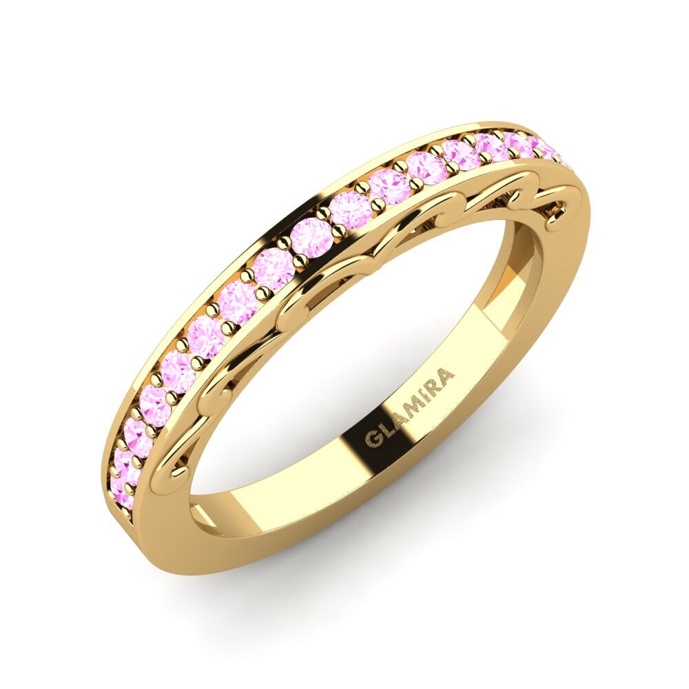 Or Jaune 14k Saphir Rose Ensemble de mariée Gemmiferous Bague B