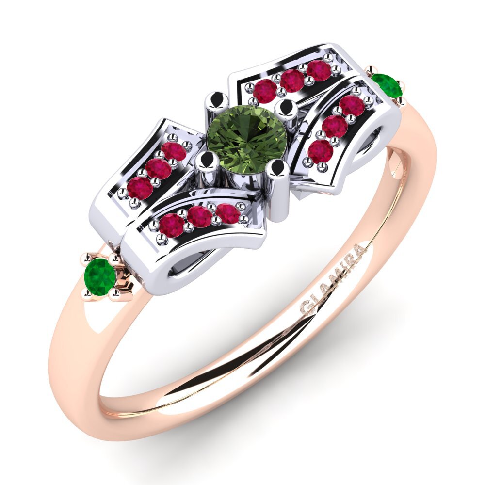 14K Rood & Wit Goud Groene Saffier Verlovingsring Jueves