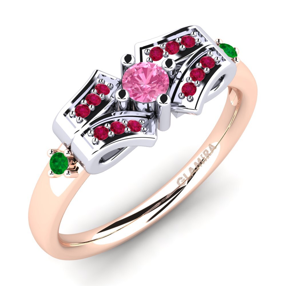 14K Rood & Wit Goud Roze Saffier Verlovingsring Jueves